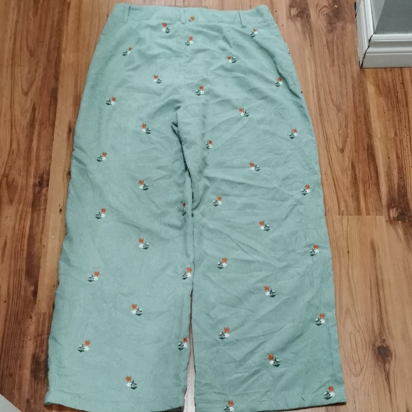 Cider Sage Green Pants with Floral Embroidery Fairy Cottagecore Comfortable - Picture 3 of 8